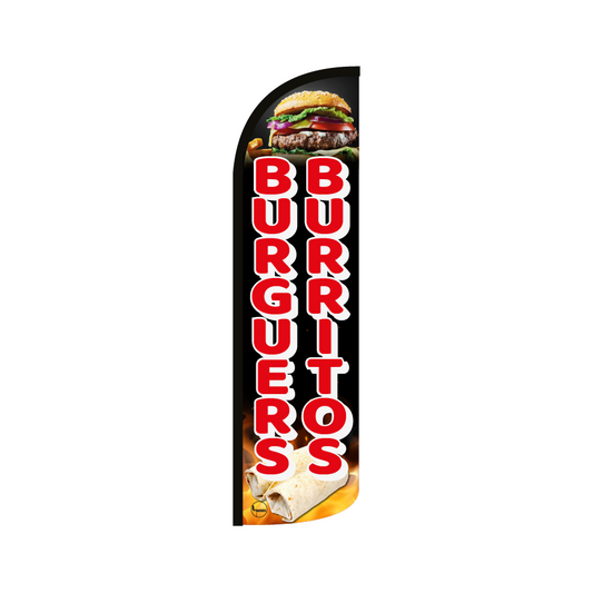 Bandera publicitaría para Burger y Burritos (4 mts x 95cm)-Paquete completo-Impactate