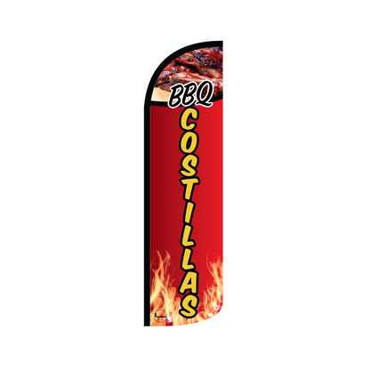 Bandera publicitaría para Costillas BBQ (4 mts x 95cm)-Paquete completo-Impactate