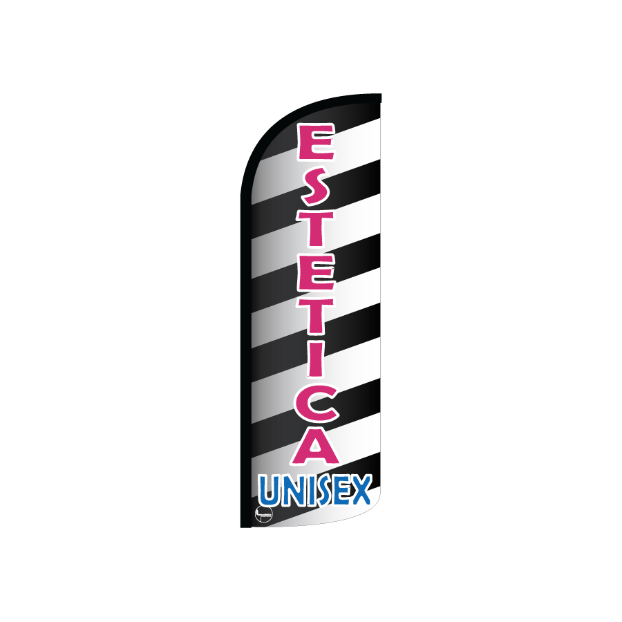 Bandera publicitaría para Estética Unisex (2.55 mts x 60 cm)-Paquete completo-Impactate