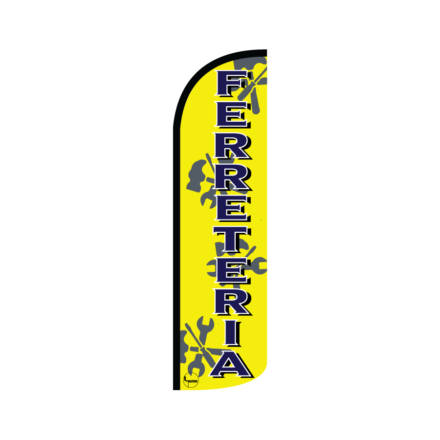 Bandera publicitaría para Ferretería Amarillo (4 mts x 95cm)-Paquete completo-Impactate