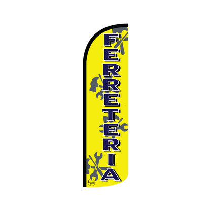 Bandera publicitaría para Ferretería Amarillo (4 mts x 95cm)-Paquete completo-Impactate