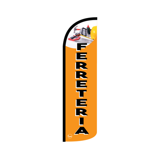 Bandera publicitaría para Ferretería Naranja (4 mts x 95cm)-Paquete completo-Impactate