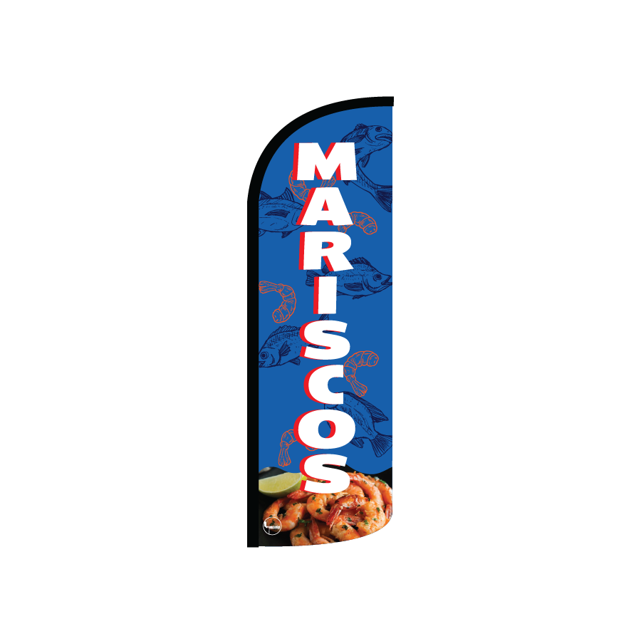 Bandera publicitaría para Mariscos (2.55 mts x 60 cm)-Paquete completo-Impactate