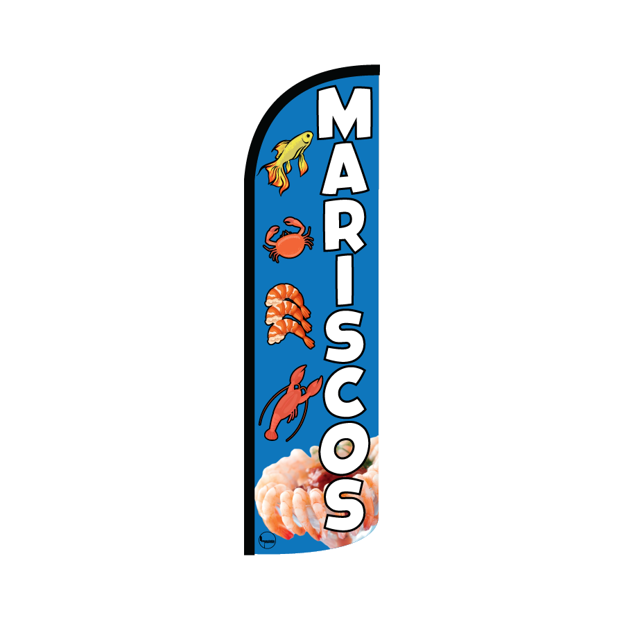 Bandera publicitaría para Mariscos Azul (4 mts x 95cm)-Paquete completo-Impactate