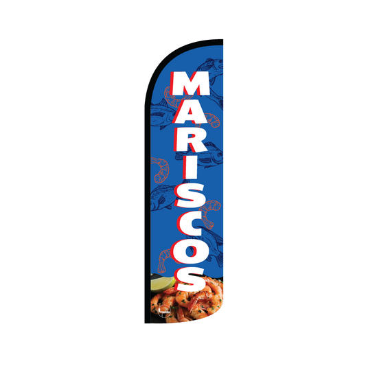 Bandera publicitaría para Mariscos Baja (4 mts x 95cm)-Paquete completo-Impactate