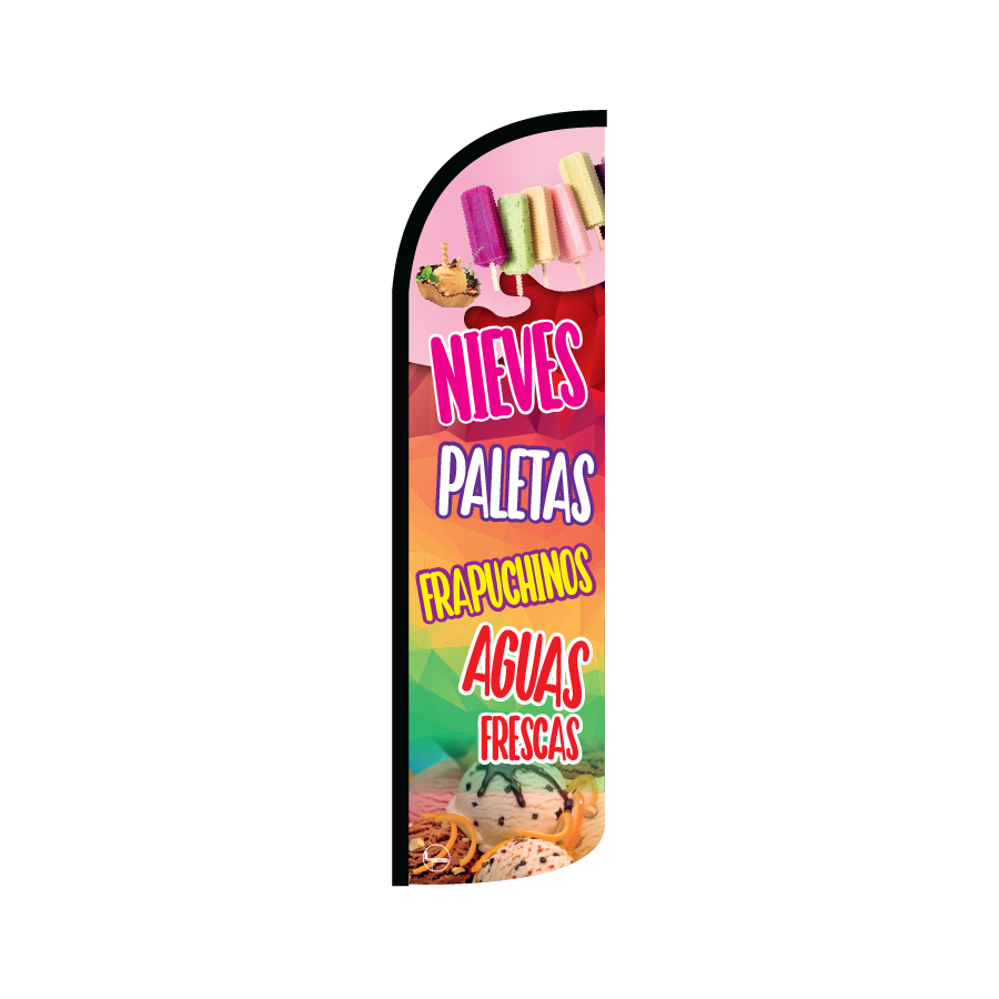 Bandera publicitaría para Nieves, Paletas, Aguas, Frapuchinos (4 mts x 95cm)-Paquete completo-Impactate