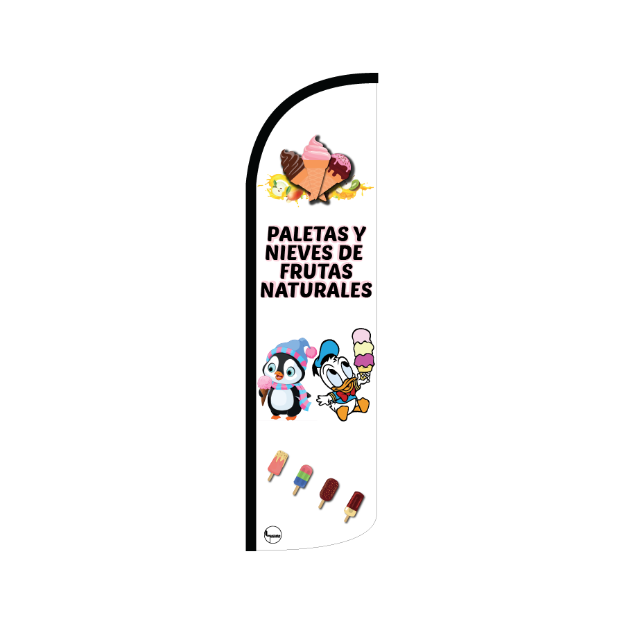 Bandera publicitaría para Paletas y Nieves de Frutas Naturales (4 mts x 95cm)-Paquete completo-Impactate