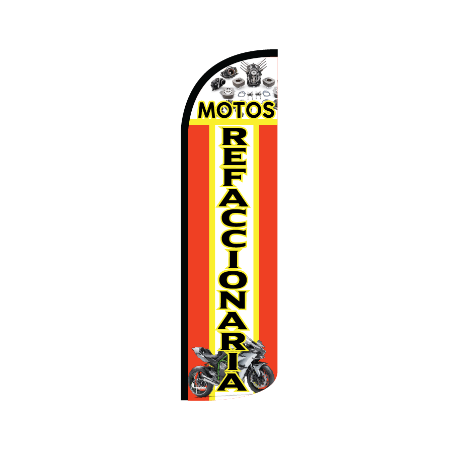 Bandera publicitaría para Refaccionaria Motos (4 mts x 95cm)-Paquete completo-Impactate