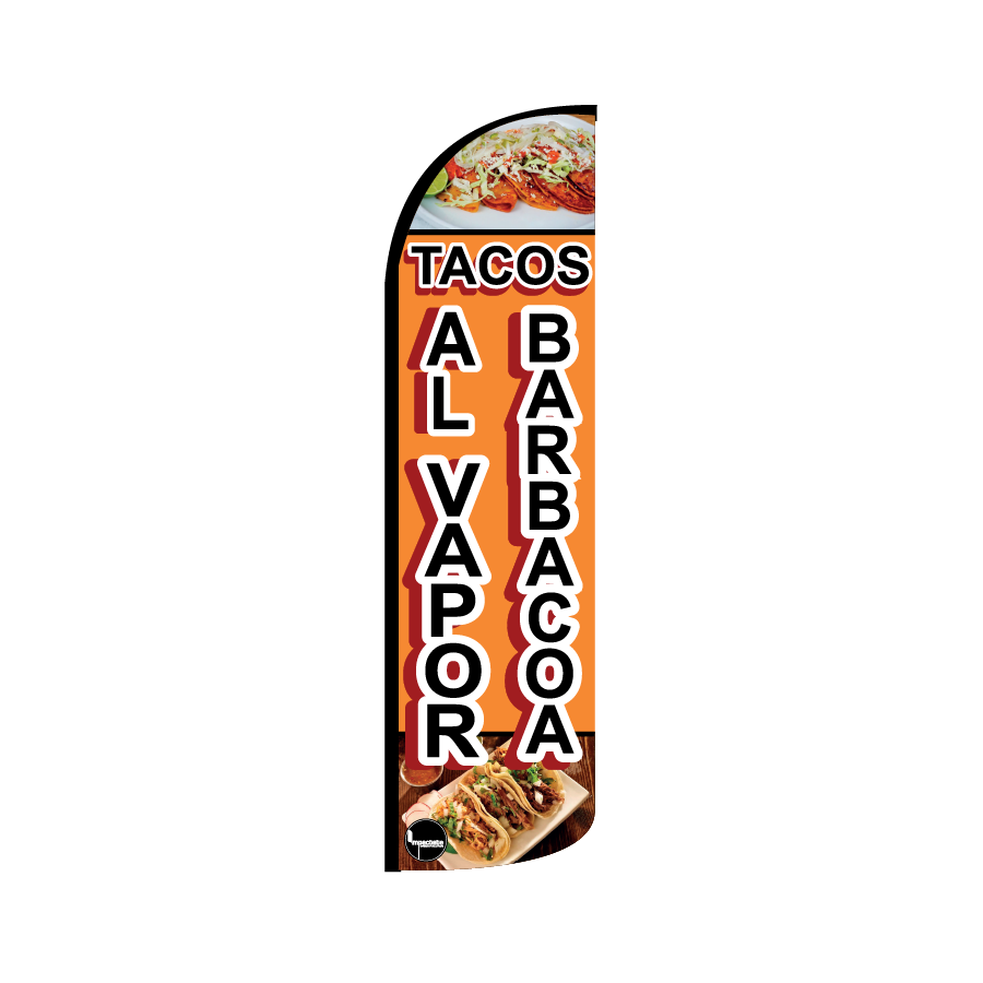 Bandera publicitaría para Tacos al Vapor Barbacoa (4 mts x 95cm)-Paquete completo-Impactate