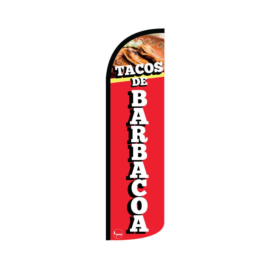 Bandera publicitaría para Tacos de Barbacoa Rojo (4 mts x 95cm)-Paquete completo-Impactate